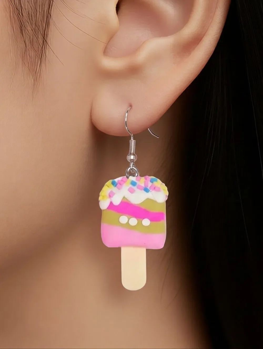 Chocolate Strawberry Ice Cream Popsicle Earrings – Sprinkle Dangles Statement